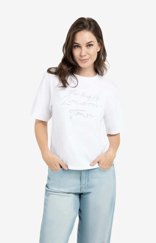 YAYA Soft Flock Print T-Shirt Vapour Blue Grey