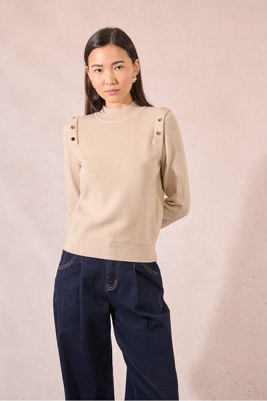 Molly Bracken Beige Ribbed Sweater