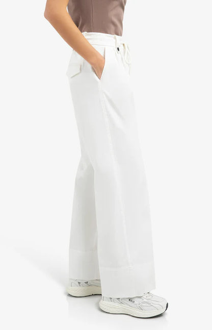 YAYA Wide Leg Drawstring Waist Trousers Off White
