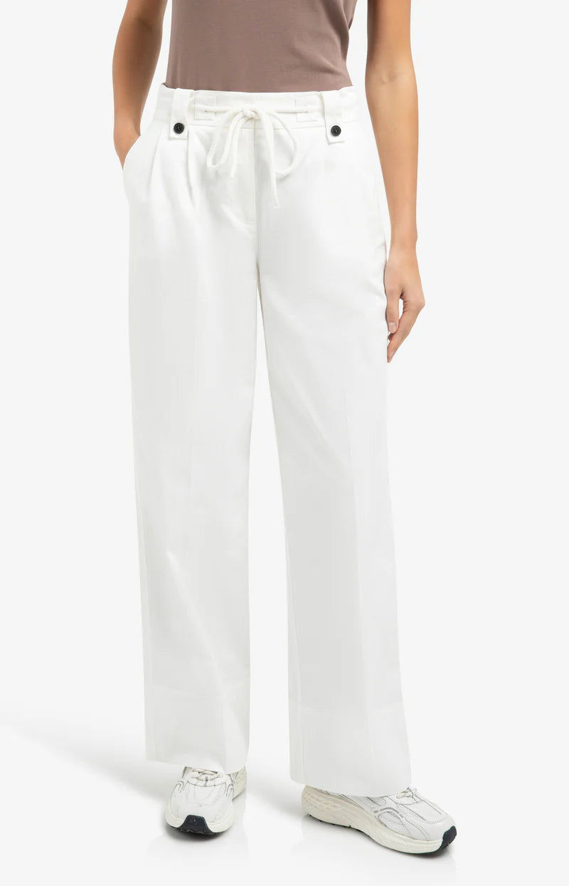 YAYA Wide Leg Drawstring Waist Trousers Off White