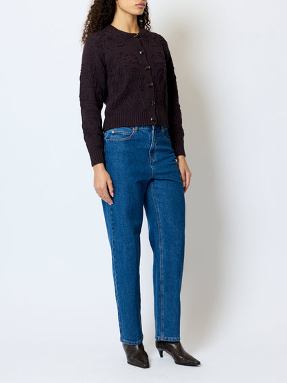 French Connection Varli Floral Cardigan Mocha Brown