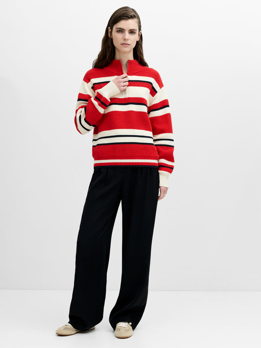 French Connection Varli Stripe Jumper Porc Crm/Rouge Red