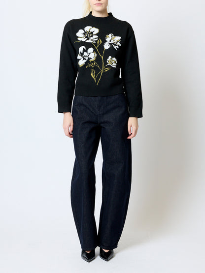 French Connection Oriana Floral Neck Jumper Blk/ Khaki Multi