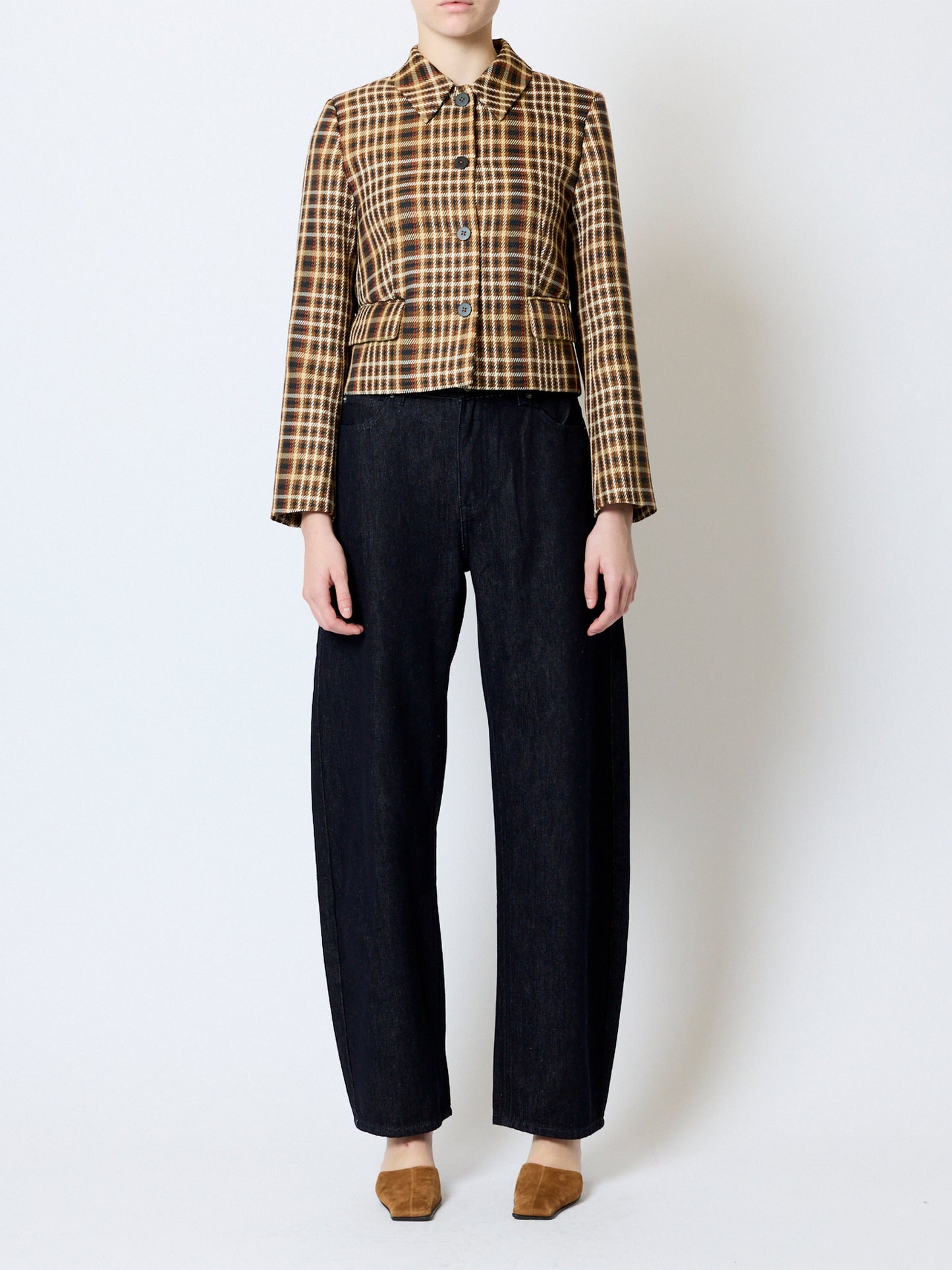 French Connection Tasha Check Blazer-Tan Brown