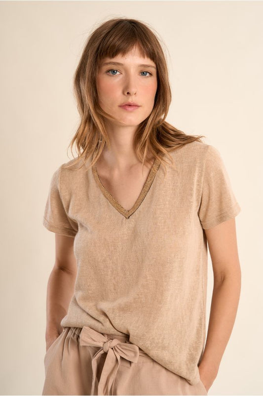 Molly Bracken V-Neck Tee Beige