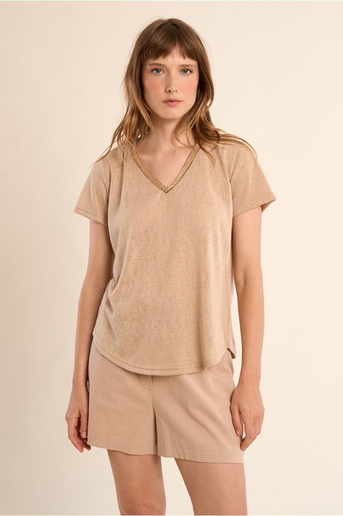 Molly Bracken V-Neck Tee Beige