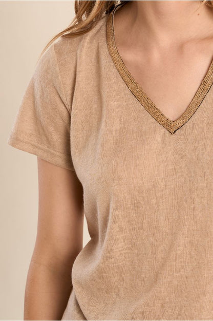 Molly Bracken V-Neck Tee Beige