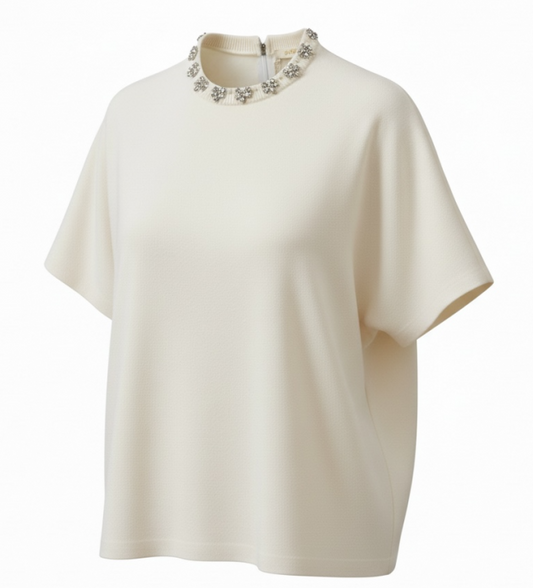 Malissa J Bling Neck T-Shirt White