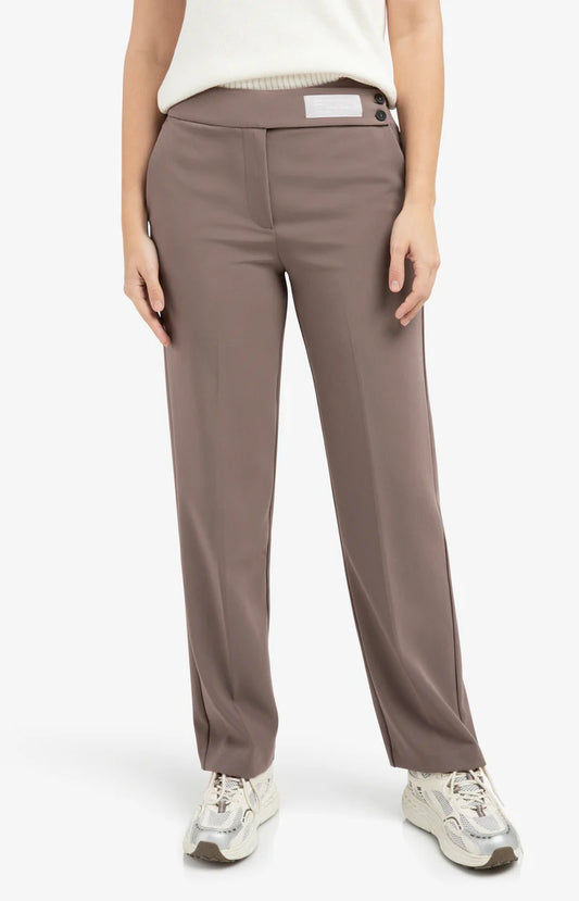 YAYA Asymmetrical Waistband Trousers Deep taupe Brown