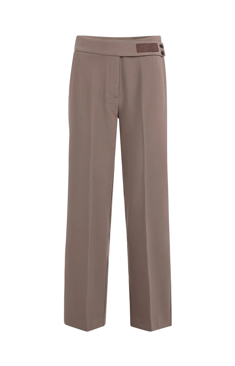 YAYA Asymmetrical Waistband Trousers Deep taupe Brown